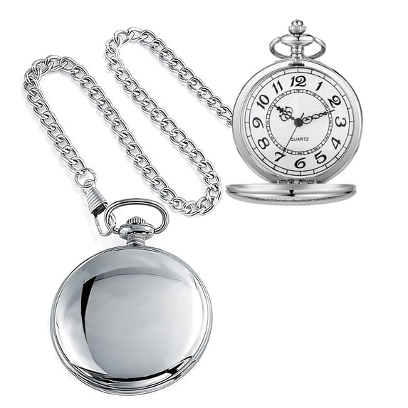 Minzimin Smooth Pocket Watch Alloy Steel Quartz Roman/Arabic Numerals with 37cm Chain for Father's Day Xmas Best Gifts