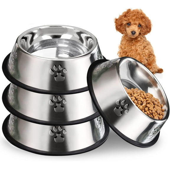 Minzimin Stainless Steel Dog Cat Bowl with Rubber Base 4 Pack Pet Feeder and Water Bowls Stackable Non-Slip Puppy Dishes for Small Medium Animals Kitten Rabbit