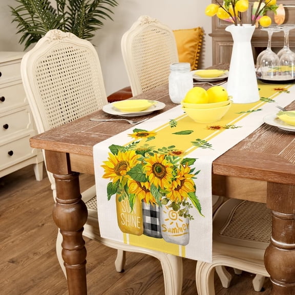 Minzimin Sunflower Vase Sunshine Yellow Seasonal Farmhouse Stripe Burlap Indoor Kitchen Anniversary Dining Table Decor for Home Party