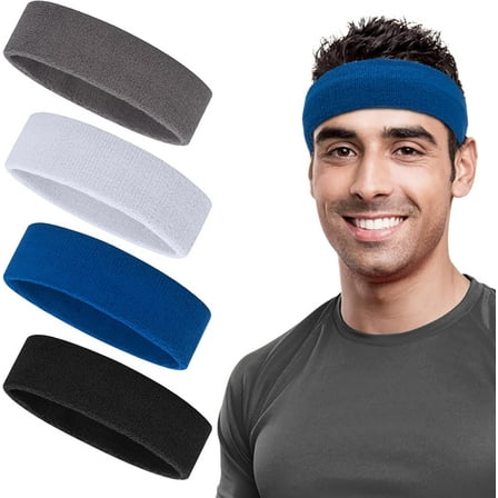Minzimin Sweatbands Set,Sports Headband for Men & Women,4 Pcs Cotton Sweat Head Bands,Moisture Wicking Athletic Terry Cloth Sweat Band for Tennis,Basketball,Football,Gymnastics,Working Out