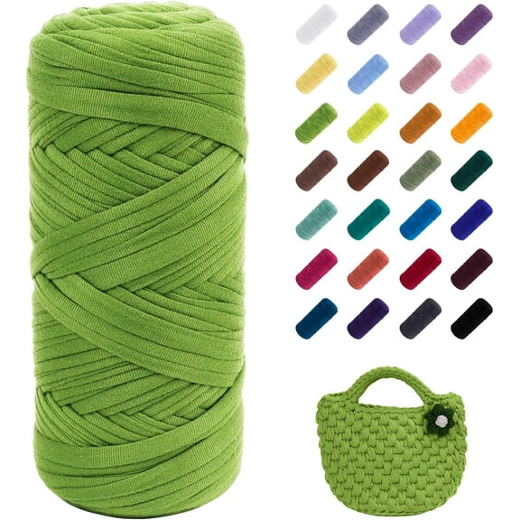 Minzimin T-Shirt Yarn, 200g/196ft Elastic Fabric Cloth Knitting T Shirt Yarn, Light Army Green Thick Crochet Fabric Ribbon for Crocheting Bags/Baskets/Rugs, Home Decor, DIY Crafts