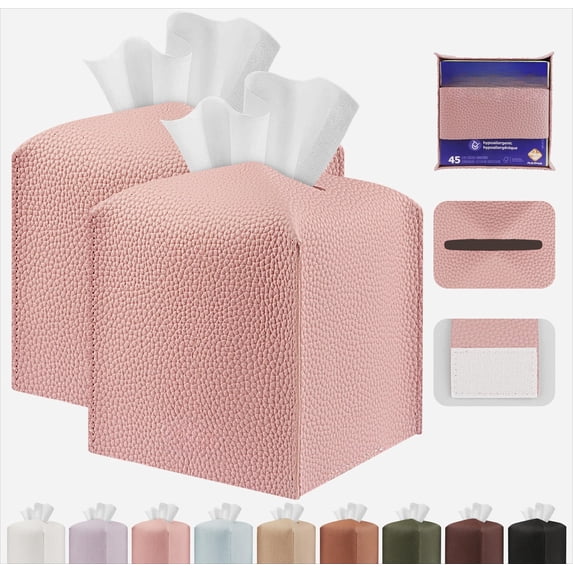 Minzimin Tissue Box Cover Holder Square Tissue Cube Cover PU Leather Tissue Organizer with Bottom Belt for Bathroom, Tabletop, Car, Night Stands, Office, Home, Kitchen,1/ 2Pack