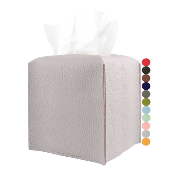 Minzimin Tissue Box Cover Leather Decorative PU Leather Tissue Box Holder for Bathroom Vanity/Night Stands/Office