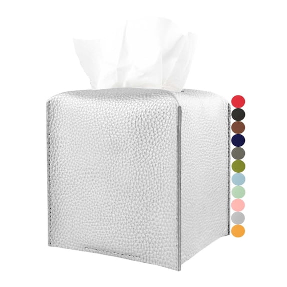 Minzimin Tissue Box Cover Leather Decorative PU Leather Tissue Box Holder for Bathroom Vanity/Night Stands/Office