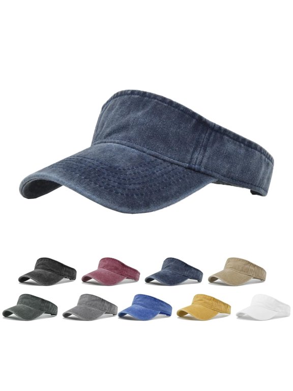 Vintage Sport Sun Visor Hats for Women Men Adjustable Plain Washed Cotton Empty Top Baseball Cap 1Pack
