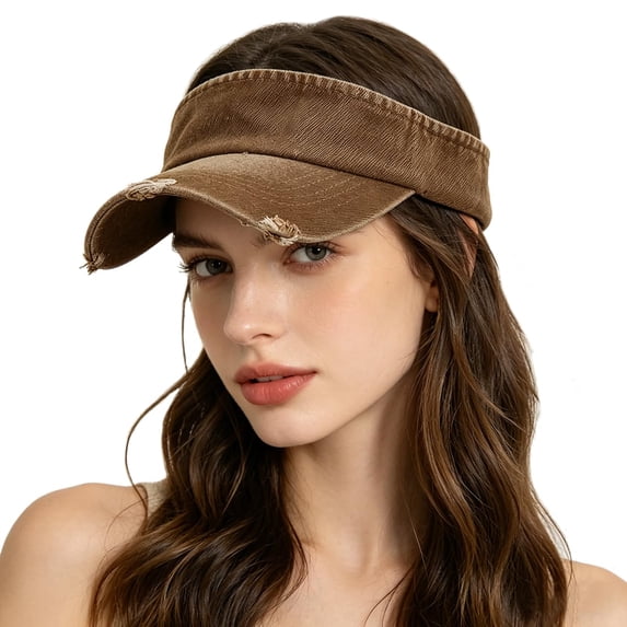 Minzimin Washed Distressed Sun Visor Hat Unisex Cotton Ball Cap Empty Top Baseball Sun Cap
