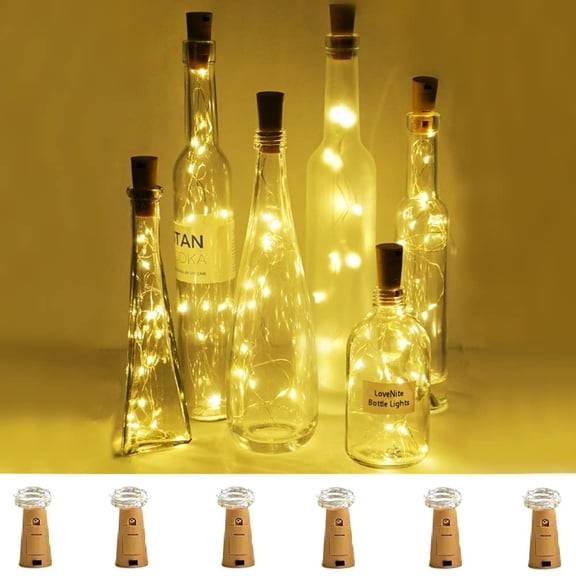 Minzimin Wine Bottle Lights with Cork, 6 Pack Battery Operated 20 LED Cork Fairy Mini String Lights for DIY, Party, Decor, Christmas, Halloween,Wedding