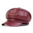 thumbnail image 1 of Minzimin Women's PU Leather Plain 8 Panel Octagonal Hat British Style Artist Painter Newsboy Cap, 1 of 9