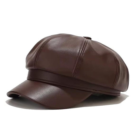Minzimin Women's PU Leather Plain 8 Panel Octagonal Hat British Style Artist Painter Newsboy Cap