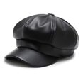 thumbnail image 1 of Minzimin Women's PU Leather Plain 8 Panel Octagonal Hat British Style Artist Painter Newsboy Cap, 1 of 8