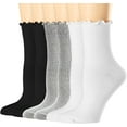 thumbnail image 1 of Minzimin Womens Socks, Ruffle Turn-Cuff Casual Crew Socks Breathable Cool Knit Cotton Lettuce Ankle Frilly Sock 6 Pack, 1 of 7
