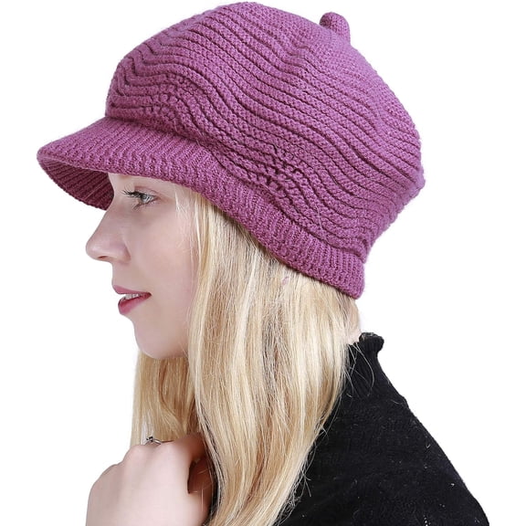 Minzimin Womens Winter Warm Slouchy Cable Knit Beanie Skull Hat with Visor