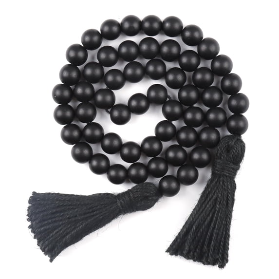 Minzimin Wood Beads Garland with Tassels Farmhouse Rustic Prayer Boho Beads for Boho Home Decor, Wall Hanging Decoration