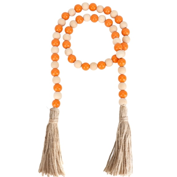 Minzimin Wooden Bead Garlands, 39 Inch Natural Wood Bead Garland with Rope Tassel, Rustic Bead Garland for Tiered Tray Decor Farmhouse Home Kitchen Wall Hanging Decoration