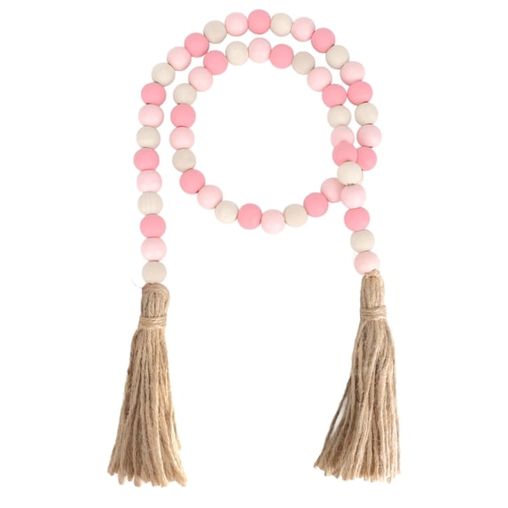 Minzimin Wooden Bead Garlands, 39 Inch Natural Wood Bead Garland with Rope Tassel, Rustic Bead Garland for Tiered Tray Decor Farmhouse Home Kitchen Wall Hanging Decoration