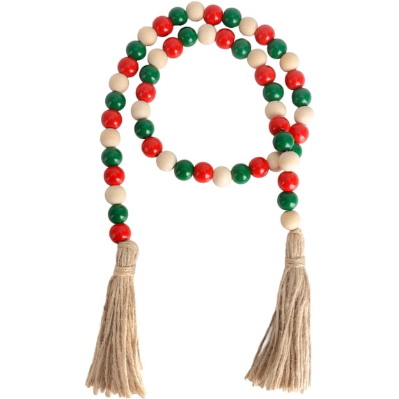 Minzimin Wooden Bead Garlands, 39 Inch Natural Wood Bead Garland with Rope Tassel, Rustic Bead Garland for Tiered Tray Decor Farmhouse Home Kitchen Wall Hanging Decoration