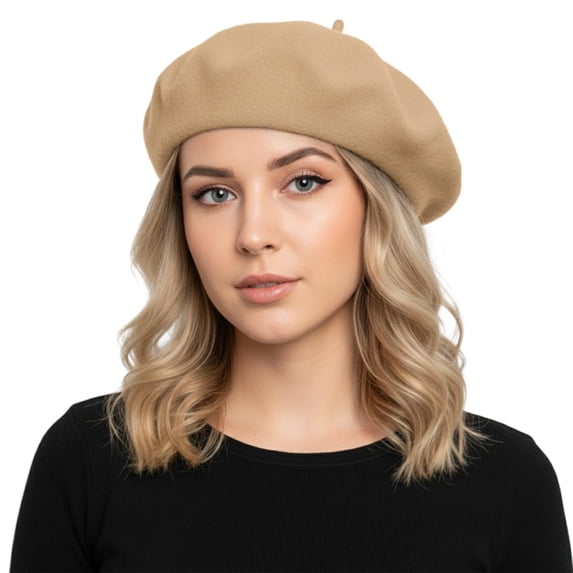 Minzimin Wool Beret for Women French Style Artist Hat Solid Color Basque Beanie Cap