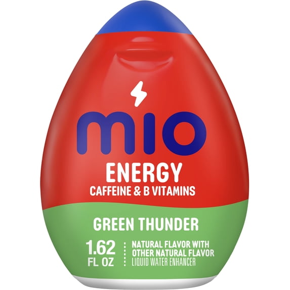 MiO Energy Green Thunder liquid water enhancer with caffeine and B vitamins, 1.62 fl oz, black