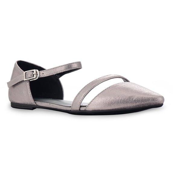 Mio Marino D'Orsay Pointed Toe Flats - Womens Ankle Strap Dress Shoes - Quick Release Buckle (Beige, 5.5)