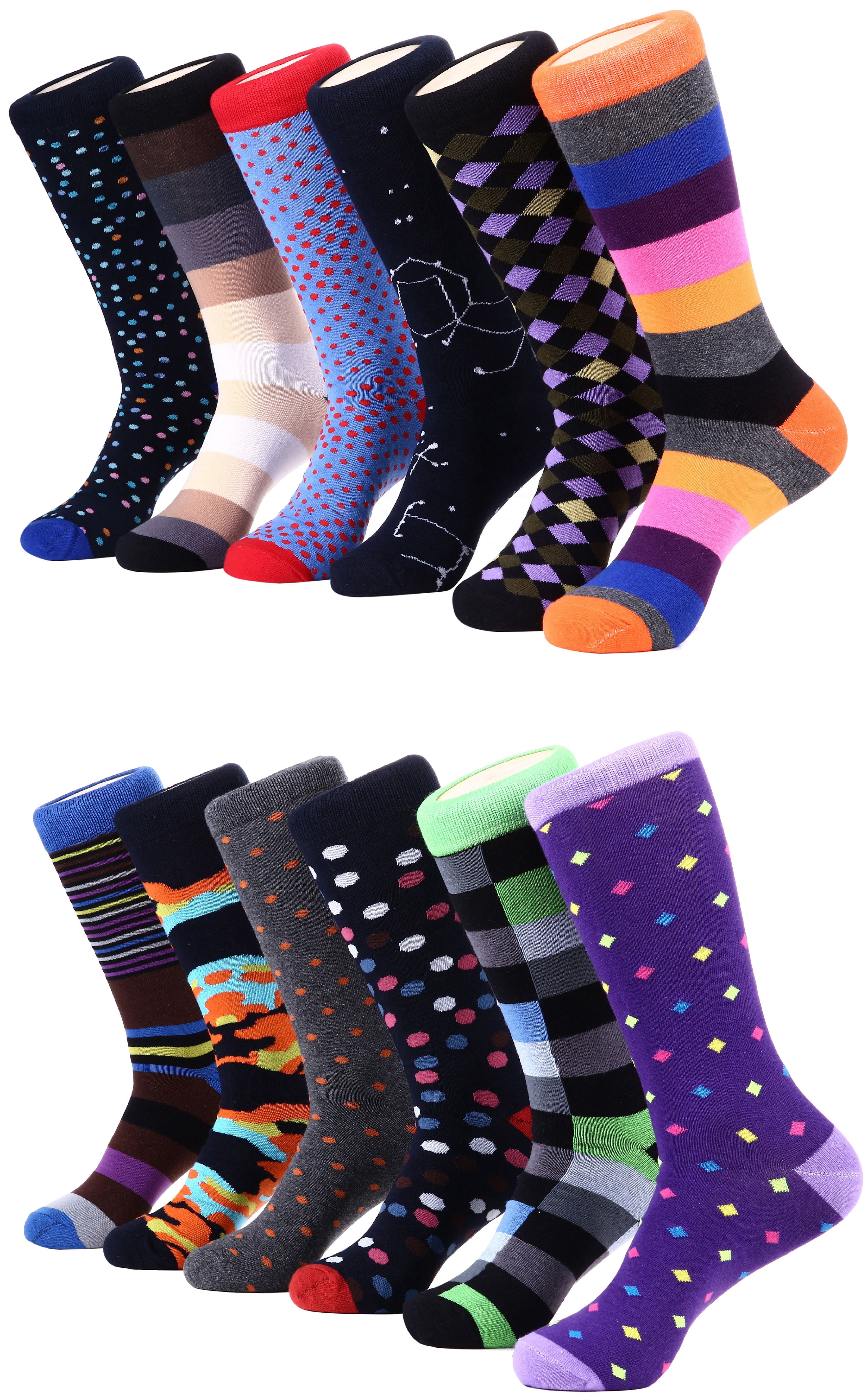 Mio Marino Men's Fun Dress Socks - Colorful Funky Socks for Men - Cotton Fashion Patterned Socks - 12 Pack - Fun Collection - 10 - 13