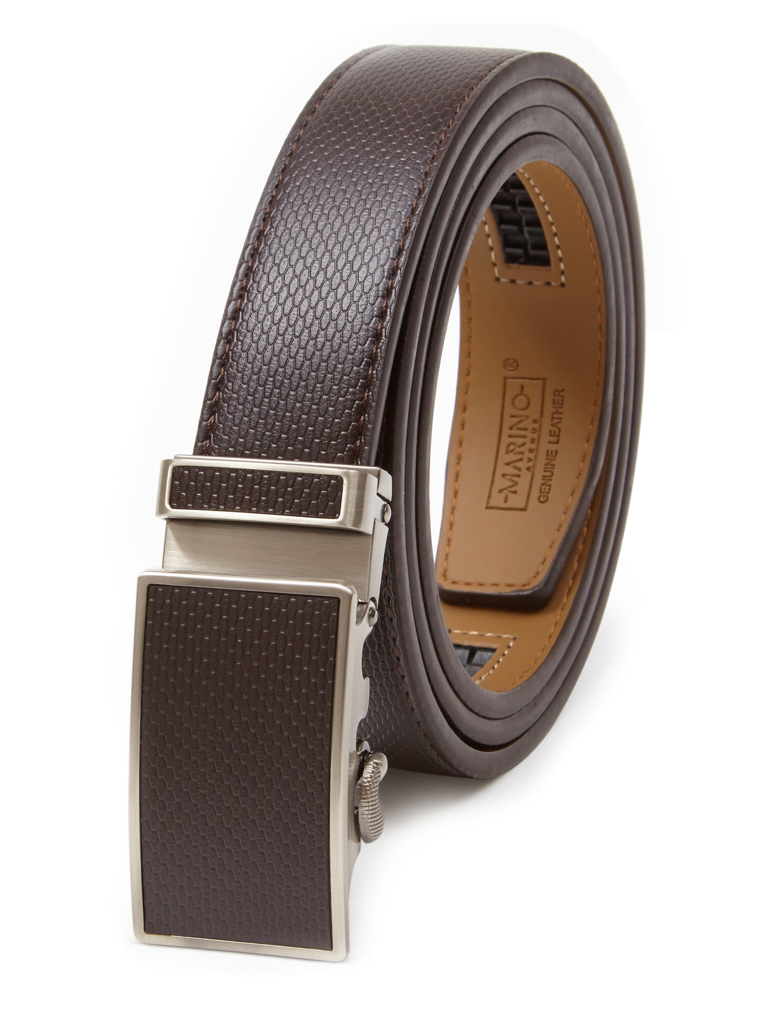 chinese dress ladies Marino Men's Genuine Leather Ratchet Dress Belt With Automatic Buckle,  Enclosed in an Elegant Gift Box - Diagonal Weave - Burnt Umber main image 0