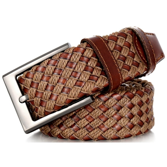Mio Marino Men’s Leather Entwine Elastic Web Belt