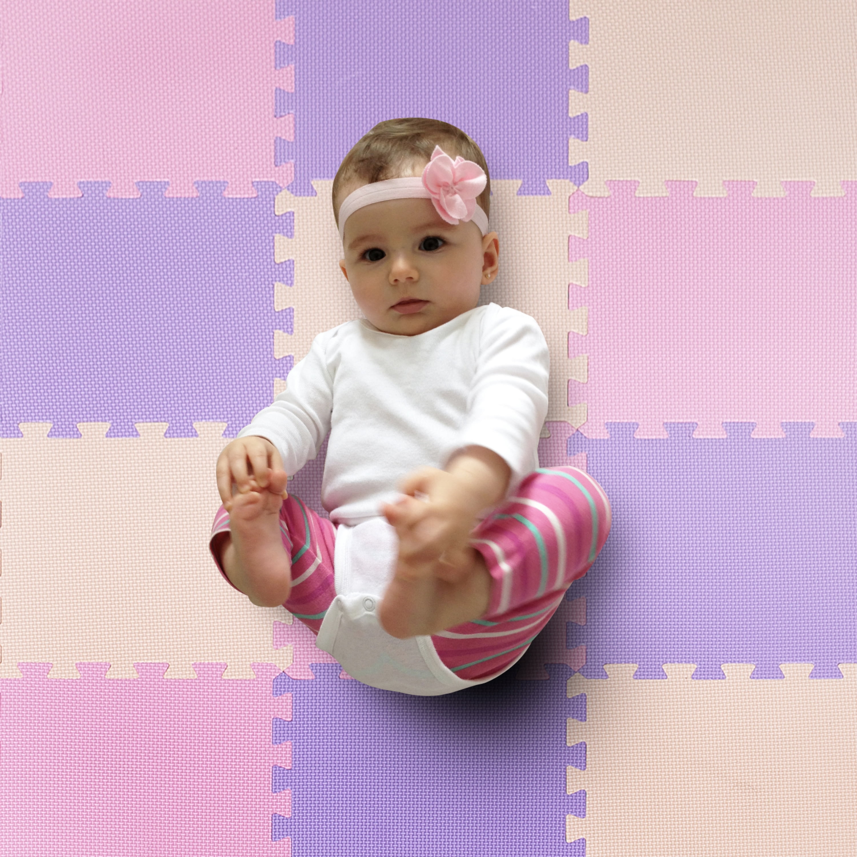MioTetto Pink Purple Beige Foam Play Mat, 16 Tiles