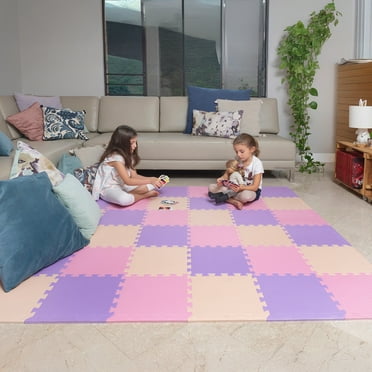 MioTetto Non-Toxic Foam Play Mat for Babies & Kids, Interlocking Puzzle Tiles, Pink-Purple-Beige, 36 Pieces – Perfect for Tummy Time, Crawling, Nursery, Playroom, or Gym