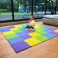 thumbnail image 1 of MioTetto Non-Toxic Foam Play Mat for Babies & Kids, Interlocking Puzzle Tiles, Purple-Canary-Emerald-Indigo, 36 Pieces – Perfect for Tummy Time, Crawling, Nursery, Playroom, or Gym, 1 of 11