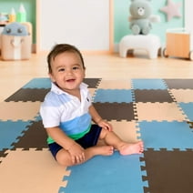MioTetto Soft Non-Toxic Foam Interlocking Puzzle Play Mat for Kids & Babies to be used as Gym, Nursery or Playroom. Blue-Brown-Beige, 18-Tiles