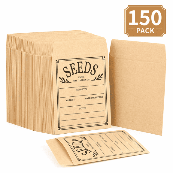 Mioerouu 150 Pcs Small Brown Paper Kraft Paper Resealable Seed Envelopes, Packets Envelope Self Adhesive Sealing Seed Saving for Collection of Flower Vegetable Seeds 3.1x4.7 Inch