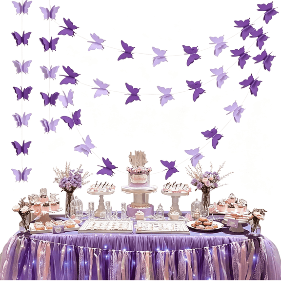 Mioerouu 10 pack Purple Paper Butterfly Garland Hanging Streamer Banner, 3D Double Layer Butterfly String Decorations for Birthday Wedding Baby Shower Bridal Shower Party Wall Ceiling Decor