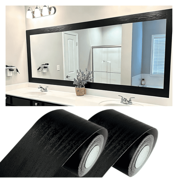 Mioerouu 2 Rolls 4inch 10M 32ft Black Wood Grain Removable PVC Waterproof Border Wall Decor Removable Self Adhesive Kitchen Bathroom Tiles Sticker Wallpaper