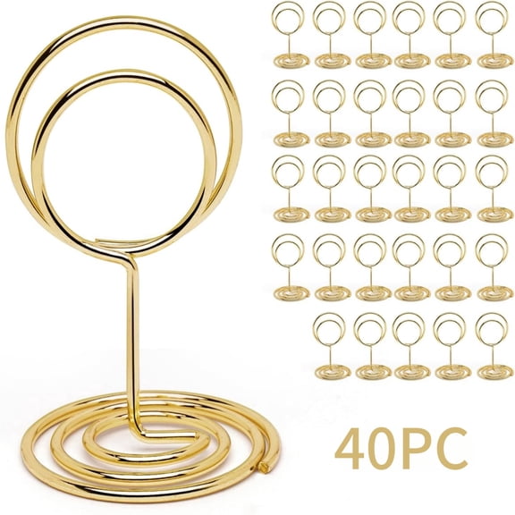 Mioerouu 40 PCS Table Number Holders Place Card Holder - Photo Holders for Tables, Cards Stand Name Menu Clips,Small Table Sign Holders for Wedding Anniversary Birthday Party (Gold)