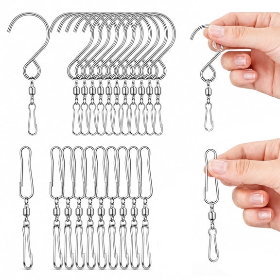 Mioerouu 50 Pack Wind Spinner Swivel Hooks, 360 ° Rotating Stainless Steel S-Hooks for Windsocks & Chimes, Anti-Tangle Dual Spin Hangers, Rust-Proof Outdoor Garden Decor