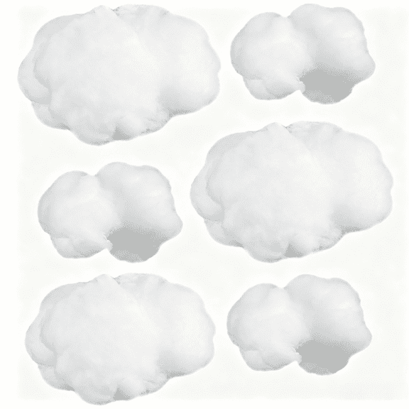Mioerouu 6 Pack Artificial Fluffy Cloud Props Imitation 3D Cloud Shape Hanging Decorations Room DIY Decorative Hanging Ornament for Wedding Party Stage Show Decor (Small and Medium Size,White)