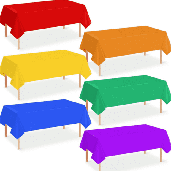 Mioerouu 6 Pack Bright Rainbow Disposable Rectangular Plastic Tablecloths, Waterproof Disposable Table Covers for Carnival Fiesta Birthday Party Supplies