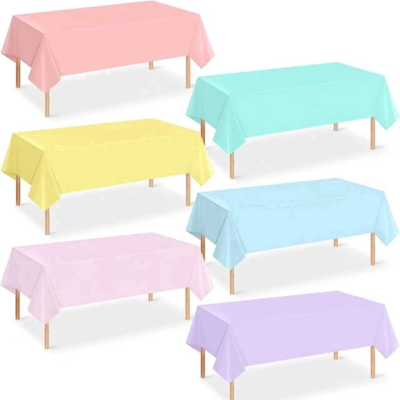 Mioerouu 6 pack Macaron Pastel Disposable Rectangular Plastic Tablecloths, Waterproof Table Covers for Birthday Wedding Baby Shower Party Supplies