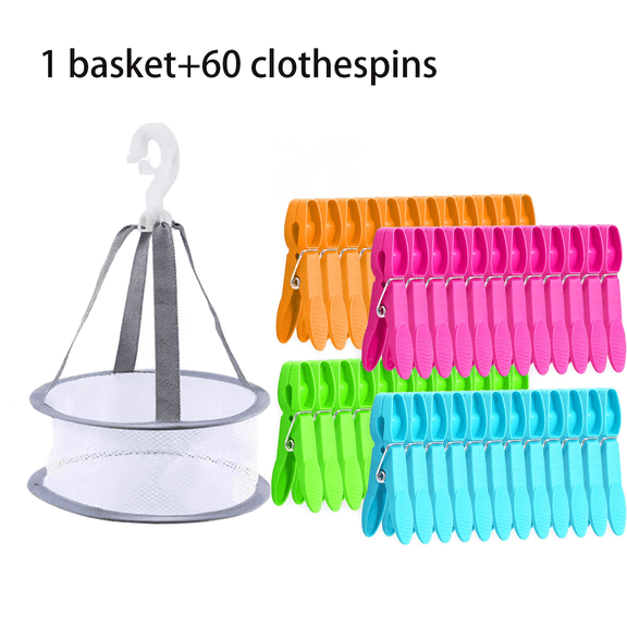 Mioerouu 60 PCS Colorful Plastic Clothespins with Mesh Storage Bag, Windproof Non Slip Heavy Duty Laundry Clothes Pins for Outdoor Indoor Laundry, Towels, Crafts, Party Decoration