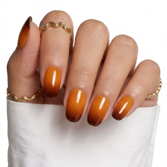 Mioervt Amber Brown Gradient Almond Press On Nails, Glossy Coffee Ombre Fake Nails for Fall Thanksgiving Party Daily Dating | Buy 2 Get 1 Free