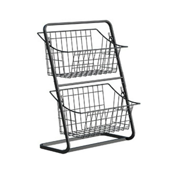 Miogawg 2-Tier Metal Market Basket, Sturdy Stacked Countertop Storage, Black Wire Frame Design, Fruit Basket, Bread Basket Vegetable Holder Storage Stand