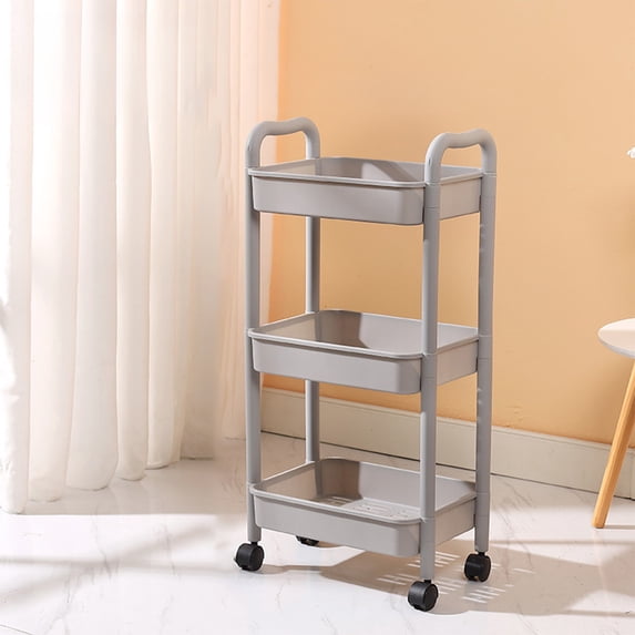 Miogawg 3 Tier Utility Rolling Cart, Metal Mobile Storage Shelf With Lockable Caster Wheels, Multi-Functional Storage Trolley For Office, Living Room, Kitchen