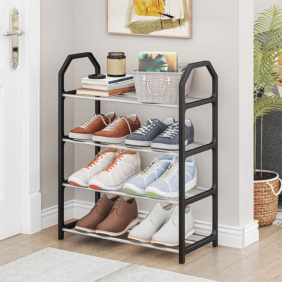 Miogawg 4-Tier Small Shoe Rack, Free Standing Shoe Organizer, Space Saver Shoe Storage Organizer, Metal Shoe Rack For Entryway, Closet, Bedroom Living Room
