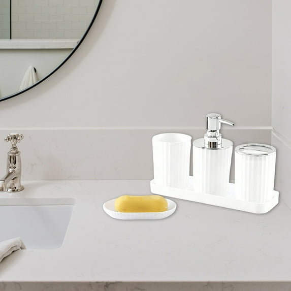 Miogawg Bathroom Accessories Set, Lotion Soap Dispenser, Toothbrush Holder, Mouthwash Cup, Soap Box , Tray, Countertop Organizer For Bathrooms, Modern Bathroom Decor
