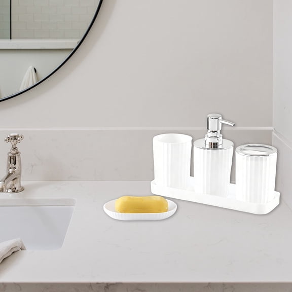 Miogawg Bathroom Accessories Set, Lotion Soap Dispenser, Toothbrush Holder, Mouthwash Cup, Soap Box , Tray, Countertop Organizer For Bathrooms, Modern Bathroom Decor