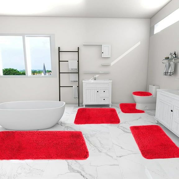 Miogawg Bathroom Rugs For 5 Pieces, Super Soft Absorbent Bathroom Rug Sets, Machine Washable Non Slip Floor Carpet For Tub Shower, Vanity & Toilet Base