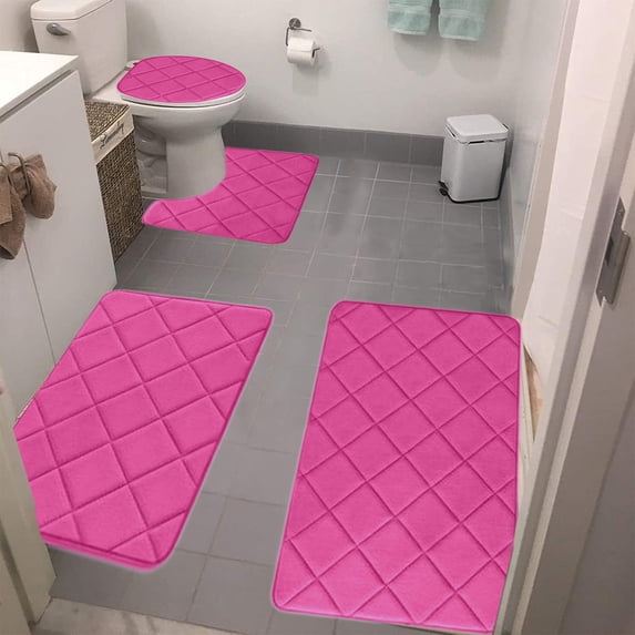 Miogawg Bathroom Rugs Sets 4 Piece With Toilet Lid Cover, Soft Comfortable Memory Foam Bath Mats Sets, Non Slip Absorbent, Machine Washable Floor Carpet For Tub, Shower, Sink