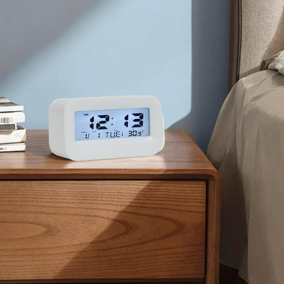 Miogawg Digital Alarm Clock With Lcd Display, Desk Smart Electronic Small Clock With Indoor Temperature, Date, Light Sensor, Battery Operated, For Home Bedroom Kids Office