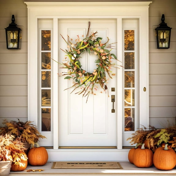 Miogawg Fall Wreath For Front Door, Gold Wheat Ears Circle Garland, Large Harvest Door Wreath Autumn Wreath For Front Door Wedding Wall Home Thanksgiving Decor