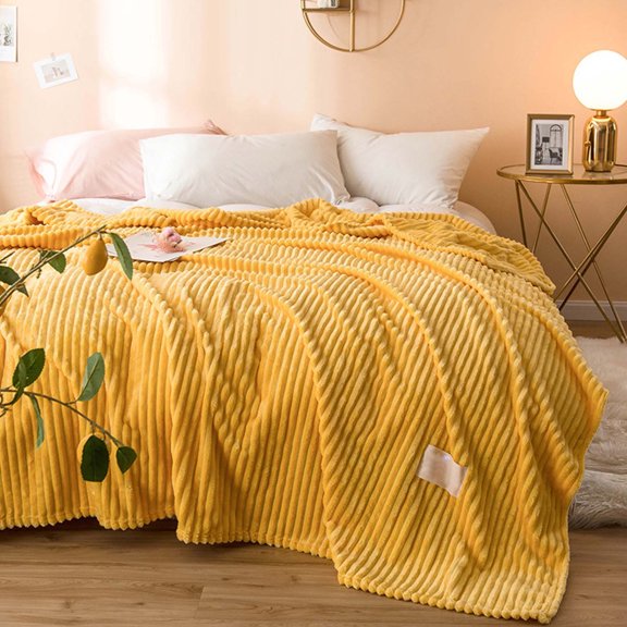 Miogawg Flannel Fleece Throw Blanket, Cozy Stripe Throw For Couch, Sofa And Bed, Warm And Soft Microfiber Ribbed Blanket For All Season